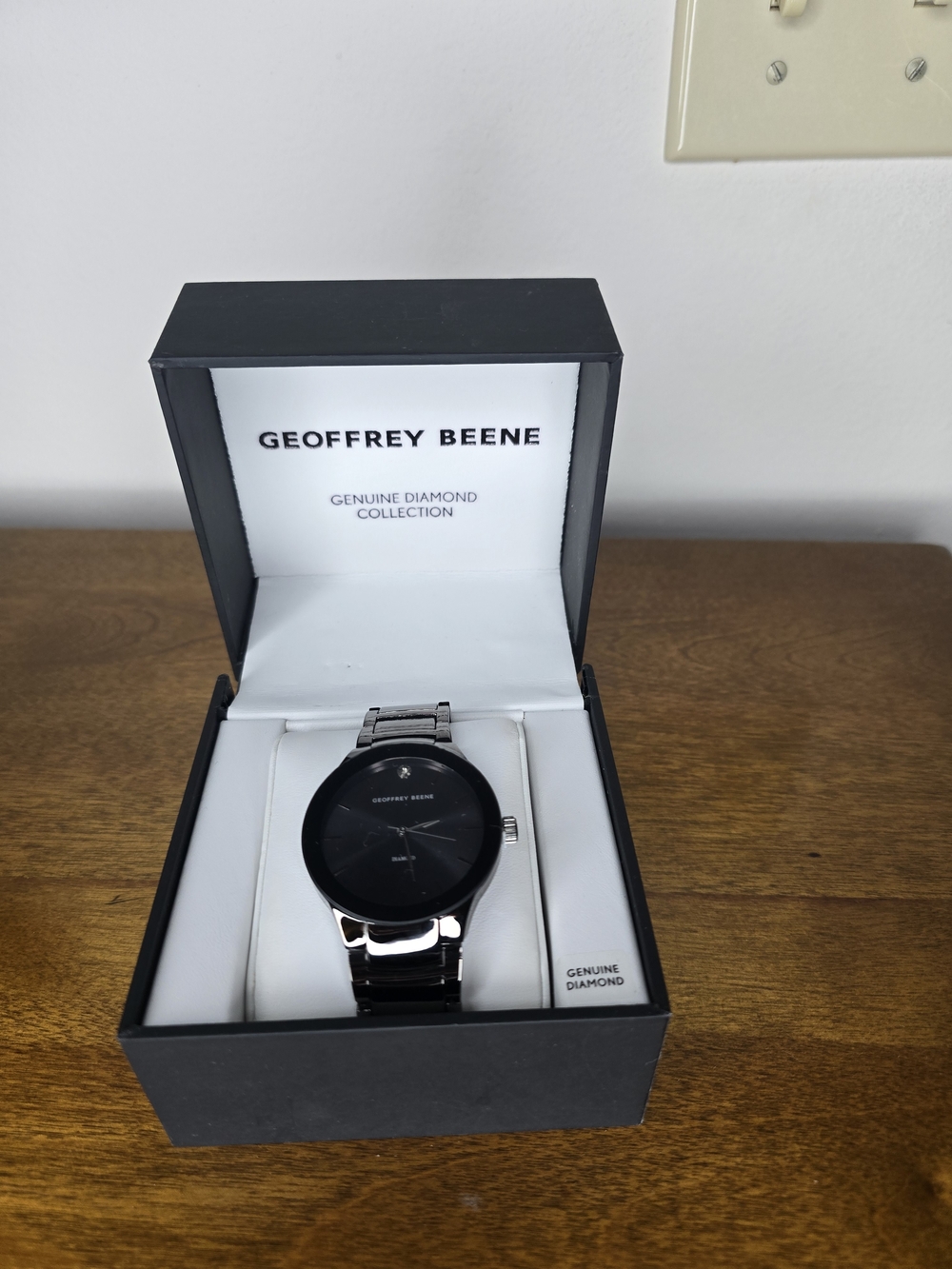 Geoffrey Beene Black Dial Silver-Tone Bracelet Watch